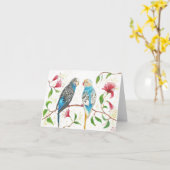 Budgies - carte blanche d'aquarelle originale (Fleur jaune)