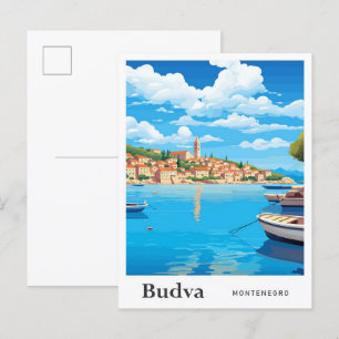 Budva Montenegro Art Vintage Travel Illustratie Briefkaart