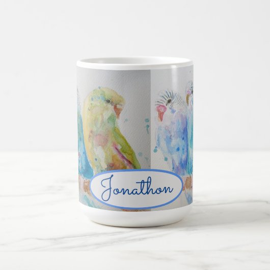 Budys Trois assis sur Branche Bleue Mug (Centre)