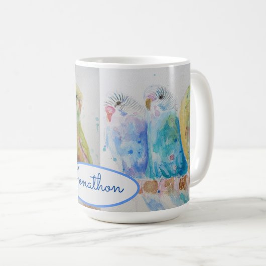 Budys Trois assis sur Branche Bleue Mug (Devant droit)