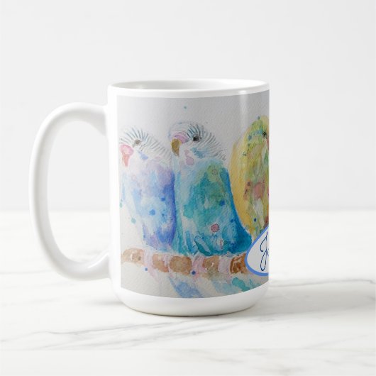 Budys Trois assis sur Branche Bleue Mug (Gauche)