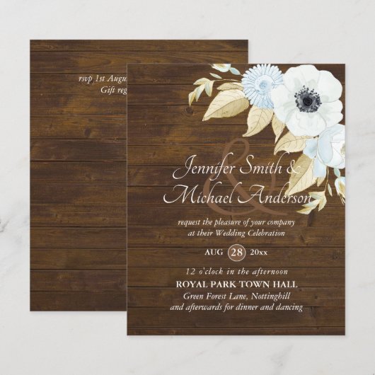 Bue White Anemone Wedding Invitations begrotingsma (Voorkant / Achterkant)