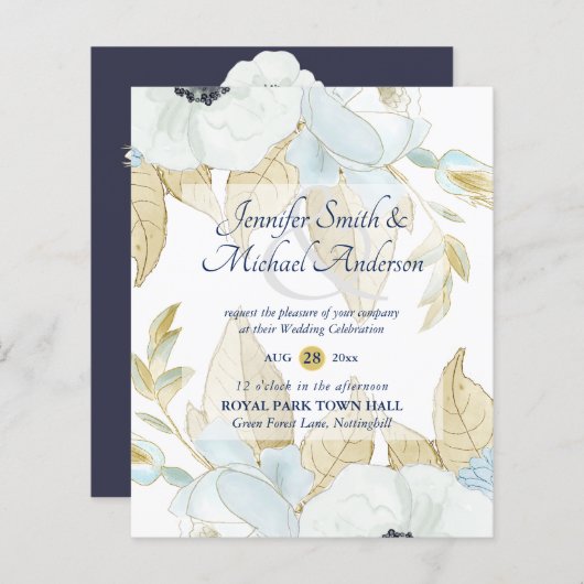 Bue White Anemone Wedding Invitations begrotingsma (Voorkant / Achterkant)