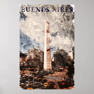 Buenos Aires Argentinië Skyline Waterverf Poster