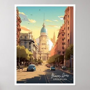 Buenos Aires Argentinië Vintage Travel Illustratie Poster