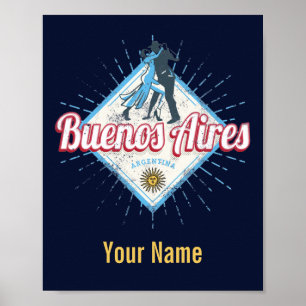 Buenos Aires City Argentina Retro Tango Poster