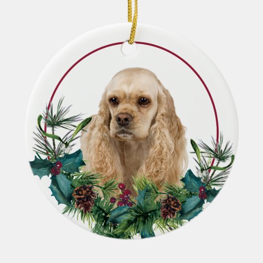Buff American Cocker Spaniel Evergreen Wreath Keramisch Ornament (Voorkant)