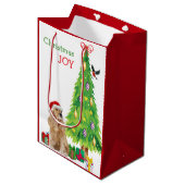 Buff Cocker Spaniel Santa Hat en kerstboom Medium Cadeauzakje (Voorkant Gekanteld)