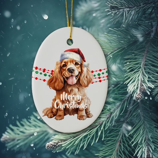 Buff Cocker Spaniel Santa Hat Holiday Beads Keramisch Ornament
