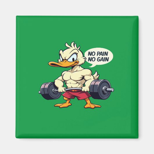 Buff Duck No Pain No Gain Gym Workout Cartoon Magneet (Voorkant)