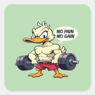 Buff Duck No Pain No Gain Gym Workout Cartoon Vierkante Sticker