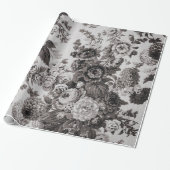 Buff Grey Brown Tone Floral Toile Cadeaupapier (Uitgerold)