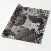 Buff Grey Modern  Floral Toile Cadeaupapier (Uitgerold)