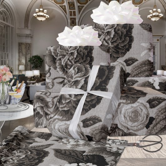 Buff Grey Modern  Floral Toile Cadeaupapier