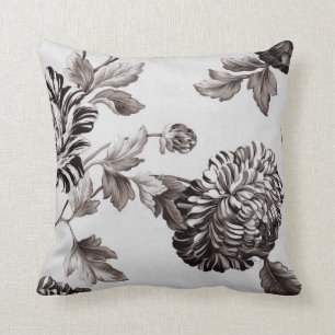 Buff grijs taupe vintage bloem toile Nr. 2 Kussen