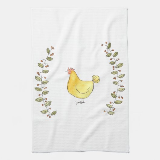 Buff Hen en Branches Kitchen Towel Theedoek (Verticaal)