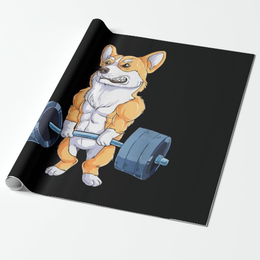 Buff Power Lifting Corgi Bodybuilder Cadeaupapier (Uitgerold)