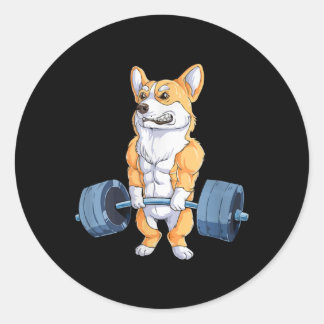 Buff Power Lifting Corgi Bodybuilder Ronde Sticker