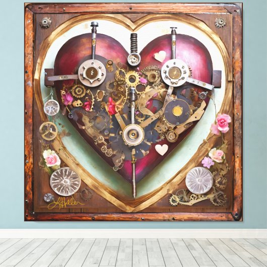 Buff Red Heart Steampunk Series Canvas Afdruk (Insitu (Houten vloer))
