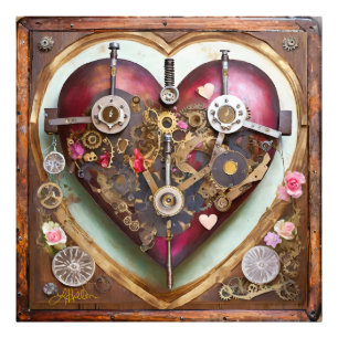 Buff Rood Hart Steampunk Serie Foto Afdruk