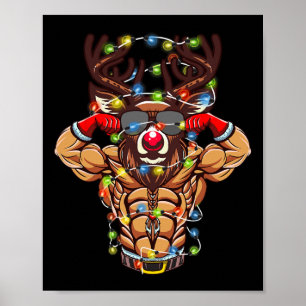 Buff Santa Rendier Bodybuilding Kerst Gym Wei Poster