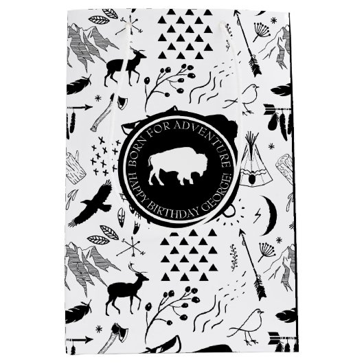 Buffalo Adventures Patroon en Label Black ID599 Medium Cadeauzakje (Voorkant)