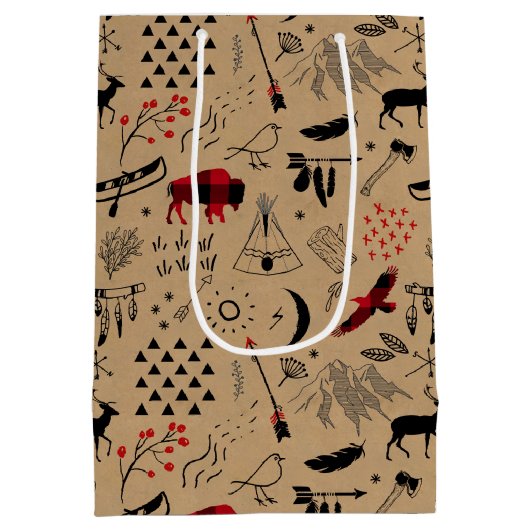 Buffalo Adventures Patroonlabel Kraft/Red ID599 Medium Cadeauzakje (Achterkant)