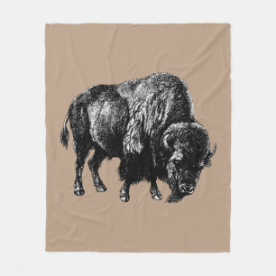 Buffalo American Bison  Wood Engraving Fleece Deken