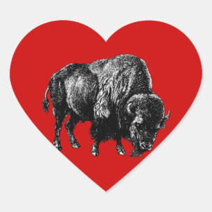 Buffalo American Bison Wood Engraving Hart Sticker