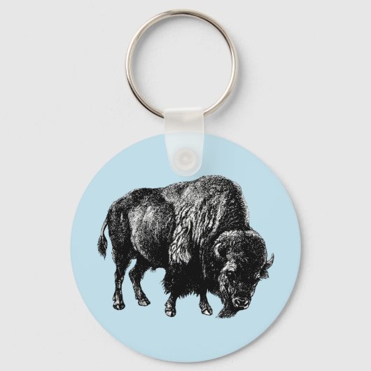 Buffalo American Bison  Wood Engraving Keyc Sleutelhanger (Voorkant)