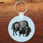 Buffalo American Bison  Wood Engraving Keyc Sleutelhanger (Voorkant)