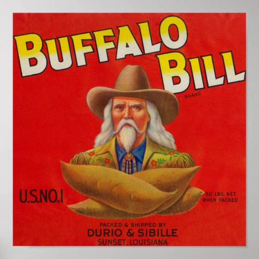 Buffalo Bill Brand Yam Crate Label Poster (Voorkant)