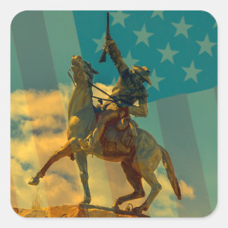 Buffalo Bill Cody-standbeeld Cody, Wyoming & vlag Vierkante Sticker