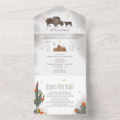 Buffalo Bison Cactus Book Request Girl Baby shower All In One Uitnodiging (Binnen)