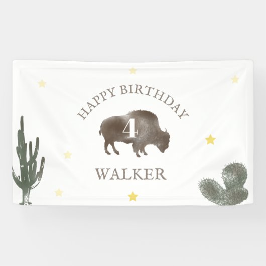 Buffalo Bison Cactus Desert Ranch Westerne Birthda Spandoek (Horizontaal)
