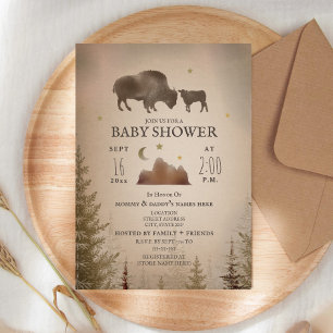 Buffalo Bison Desert Evergreen Baby shower Rustic Kaart