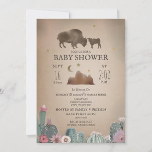 Buffalo Bison Desert Floral Girl Baby shower Kaart