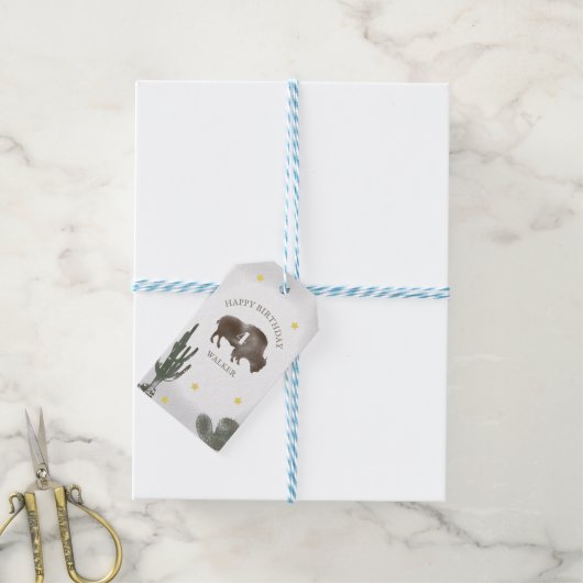 Buffalo Bison Desert Ranch Cactus Westerne verjaar Cadeaulabel (Met Touw)