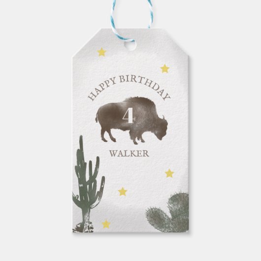 Buffalo Bison Desert Ranch Cactus Westerne verjaar Cadeaulabel (Voorkant)