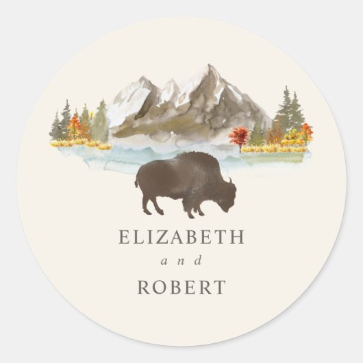 Buffalo Bison Herfst naherfst mountainbond Ronde Sticker (Voorkant)