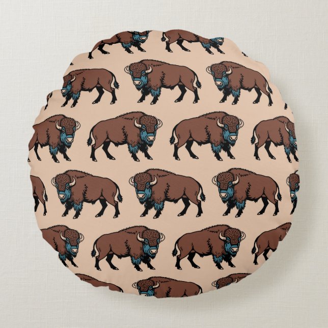 Buffalo Bison Pattern Rond Kussen (Voorkant)