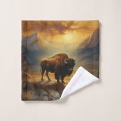 Buffalo Bison Sunset Silhouet Bad Handdoek (Wasdoekje)