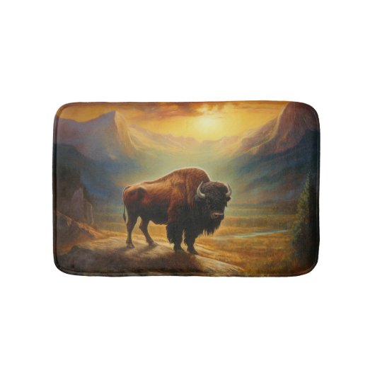 Buffalo Bison Sunset Silhouet Badmat (Voorkant)