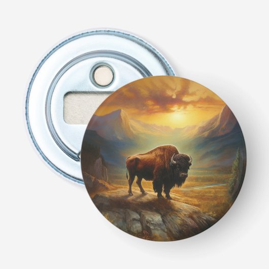 Buffalo Bison Sunset Silhouet Button Flesopener (Voorkant)