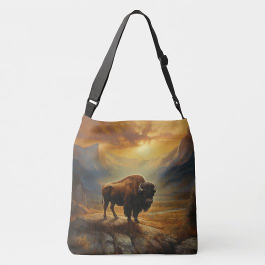 Buffalo Bison Sunset Silhouet Crossbody Tas (Achterkant)