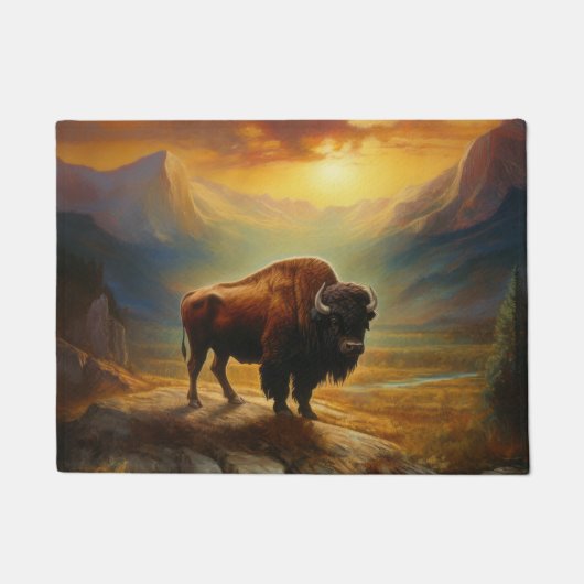 Buffalo Bison Sunset Silhouet Deurmat (Voorkant)