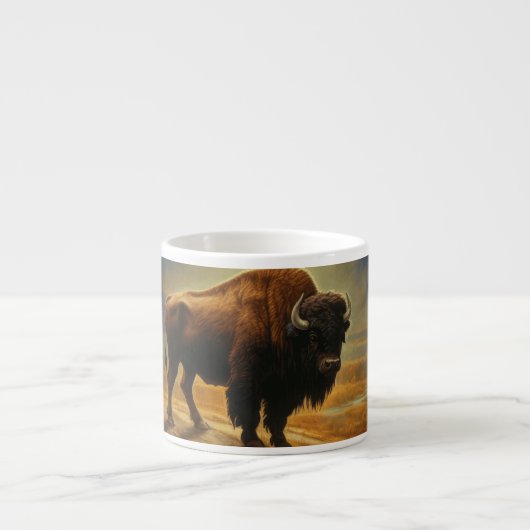 Buffalo Bison Sunset Silhouet Espresso Kop (Voorkant)