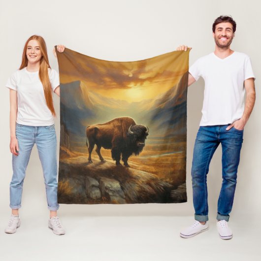 Buffalo Bison Sunset Silhouet Fleece Deken (In situ)