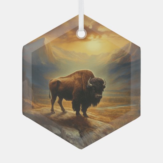 Buffalo Bison Sunset Silhouet Glas Ornament (Voorkant)