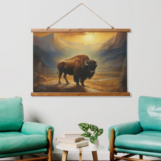 Buffalo Bison Sunset Silhouet Hangend Wandkleed (Woonkamer)